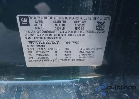 2014 Chevrolet Silverado 1500 1Lz z USA, uszkodzony, nr VIN 3GCPCSEJ7EG515521